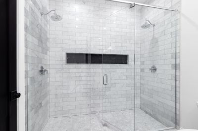 Open Concept Shower with Natural Stone Accents