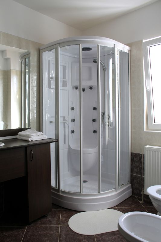 Double Shower Heads in a Spacious Layout